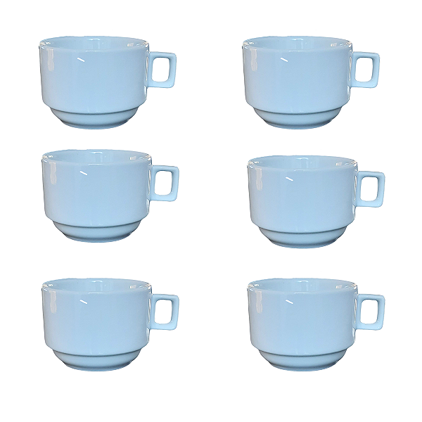Jogo 6 Xicaras Café/Chá hotel 200ml Empilháveis - Porcelana Branca