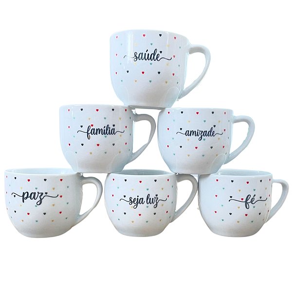 Jogo 6 Xicaras Café/Chá Cônica 170ml  Poá colorido Porcelana