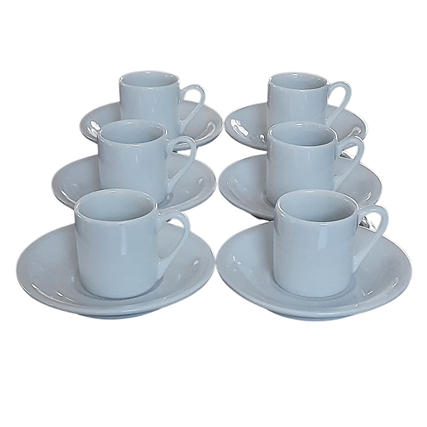 Jogo 6 xícaras de Café com pires - 55 ml Base Reta - Porcelana branca