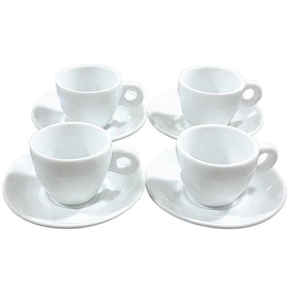 Kit Jogo 4 xícaras Café 80ml Cônica com pires - Porcelana branca (2)