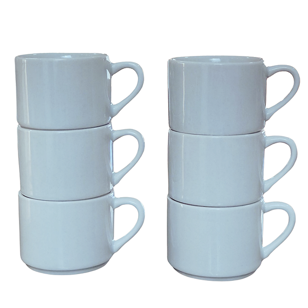 Kit Jogo 6 Xicaras Café/Chá hotel 200ml Semi-Empilháveis- Porcelana Branca