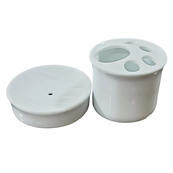 Kit Banheiro/Lavabo, Porta Sabonete Escova Dente - Porcelana