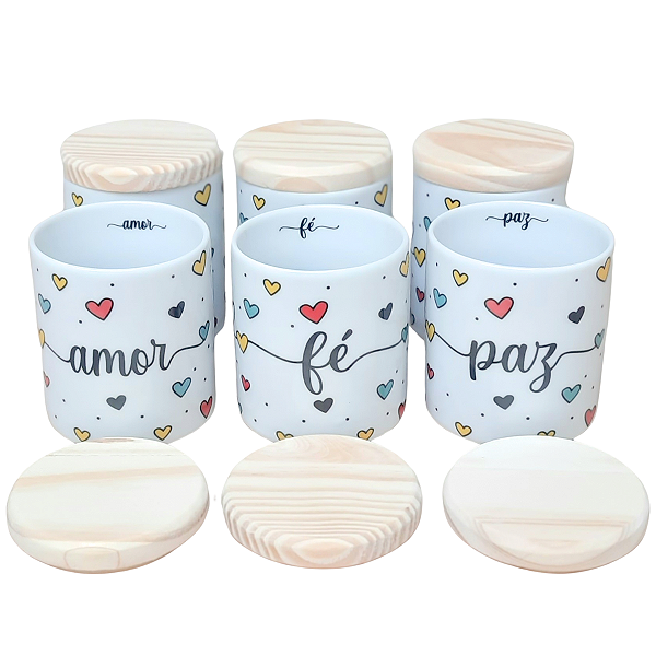 Jogo 6 Potes Multi-Uso 300ml Frases Motivacionais - Kit Porcelana