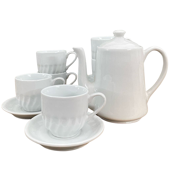 Jogo Café e Chá Mesa Posta 13 peças - Bule1L Xicaras Relevo