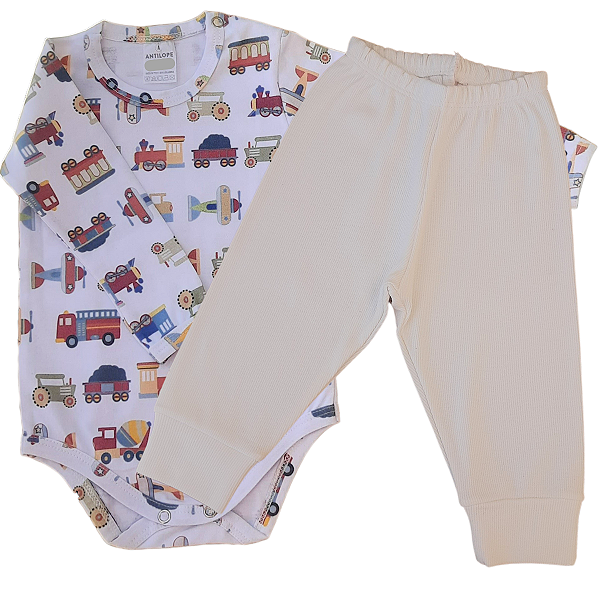 Kit Body infantil Manga Longa Meios Transporte RN ao G Algodão Premium