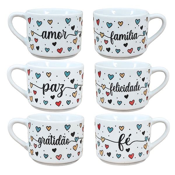 Jogo Xicaras Café Chá 200ml Semi - Empilháveis - Porcelana