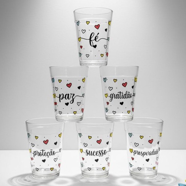kit Jogo 6 copos Americanos Vidro180ml Frases Motivacionais