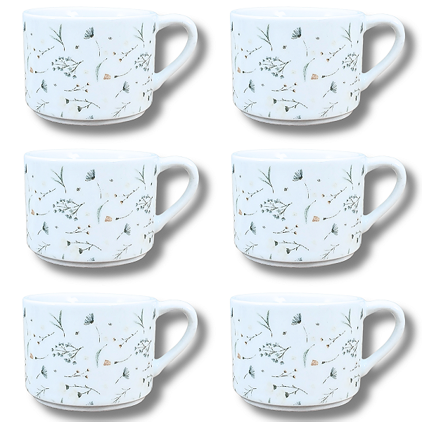 Kit Jogo 6 Xicaras Café/Chá 200ml - Porcelana Dec. Arabescos