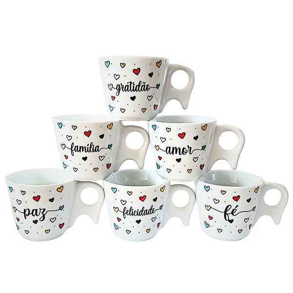 Kit Jogo 6 Xicaras Café Chá 200ml Cabo Prático - Porcelana