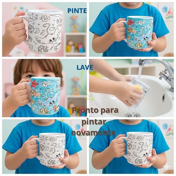 Caneca Colorir Porcelana Pinta Repinta Desenhos sortidos