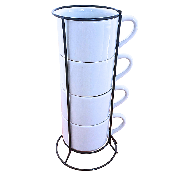 Kit Jogo 4 Xicaras Café/Chá hotel 200ml Empilha com suporte