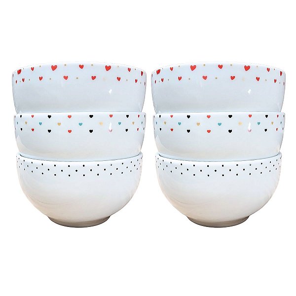 Kit 6 Tigela Bowl Cumbuca Sopa Sorvete 500ml - Porcelana