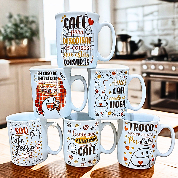 Kit Jogo 6 Canecas 120ml - Várias Estampas - Porcelana