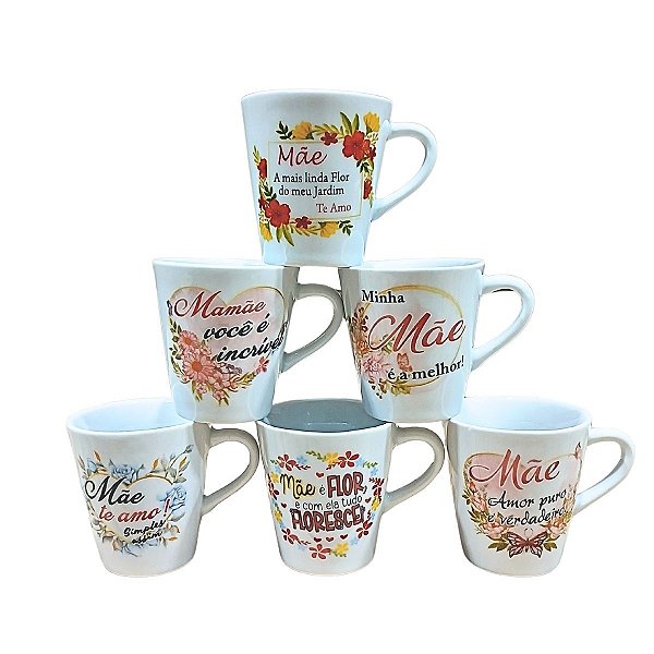Kit Jogo Conjunto 6 Caneca Tulipa 140ml Mãe - Porcelana