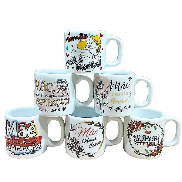 Kit Jogo Conjunto 6 Caneca Mãe Café Chá Suco Porcelana