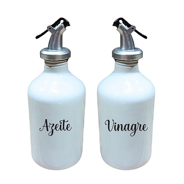 Kit Galheteiro 2 pçs 300ml  Azeite Vinagre  Porcelana Branca