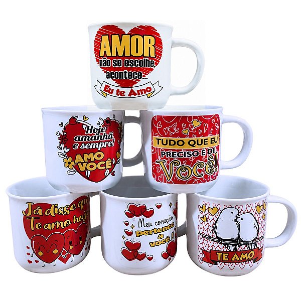 Kit Jogo Conjunto 6 Canecas 200ml Porcelana - Namorados