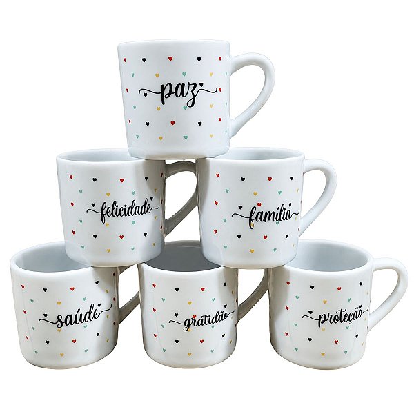 Kit Jogo 6 Caneca Xícara 100ml Café Expresso Porcelana Decor
