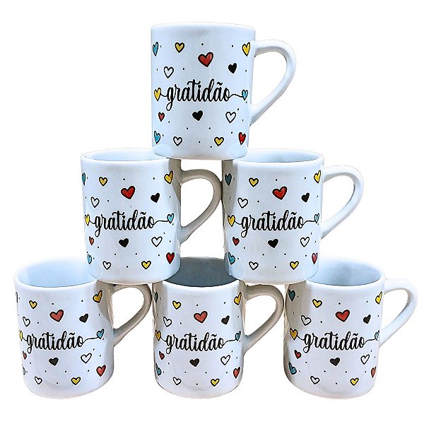 Kit Jogo Conjunto 6 Caneca Xícara Café Chá 120ml - Porcelana