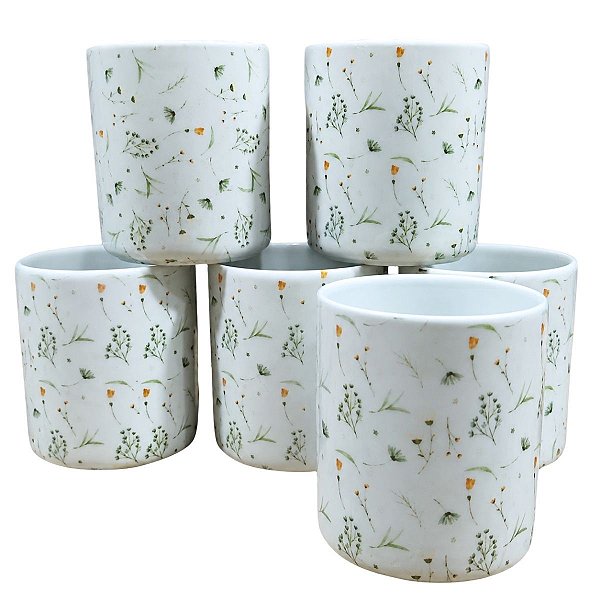 Kit Jogo Copos 300ml Porcelana Decorada