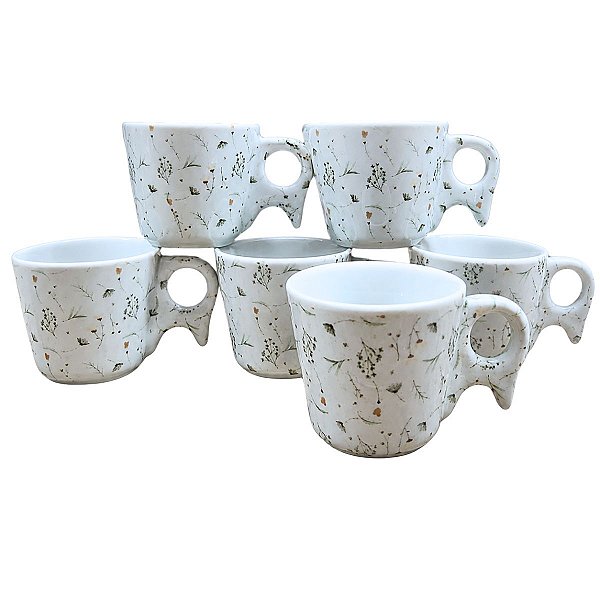 Jogo 6 Xícara Chá/Café Decorada Arabesco - Porcelana 200ml
