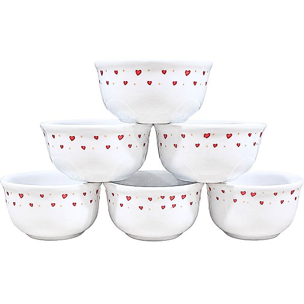 Jogo 6 Tigelas Cumbucas Sobremesa 120ml  Porcelana Decorada