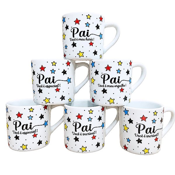Kit Jogo 6 Canecas Dia Dos Pais Porcelana Café, Cappuccino