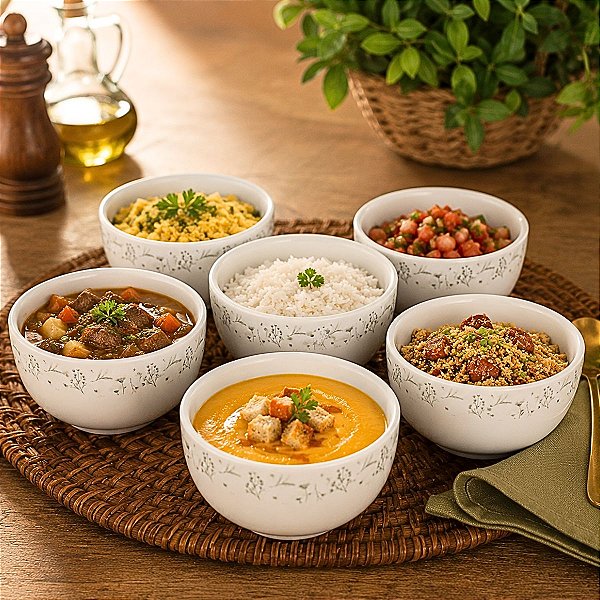 Kit 6 Tigela Bowl Cumbuca Sopa Sorvete - Porcelana Decorada