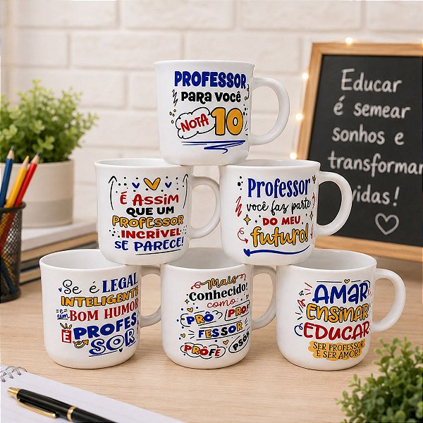 Jogo 6 Caneca Café Chá Porcelana 200ml Professores Reforçada