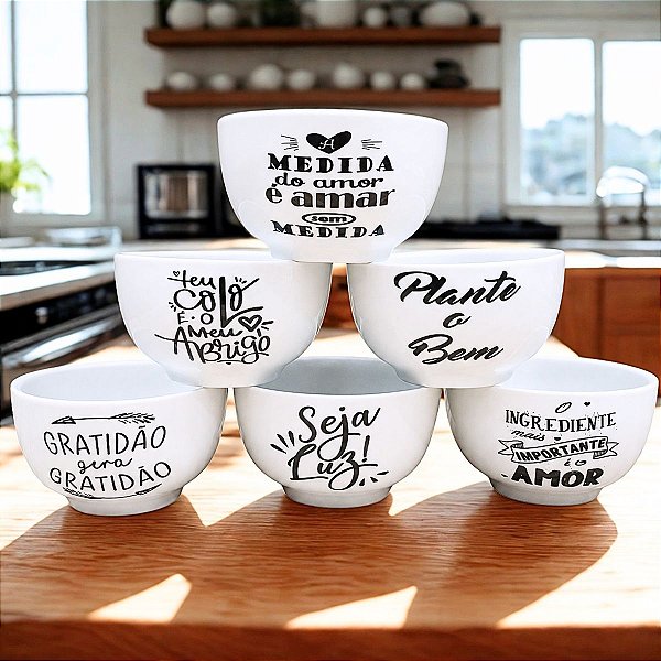 Kit 6 Tigela Bowl Cumbuca Sopa Sorvete 500ml Porcelana Decor