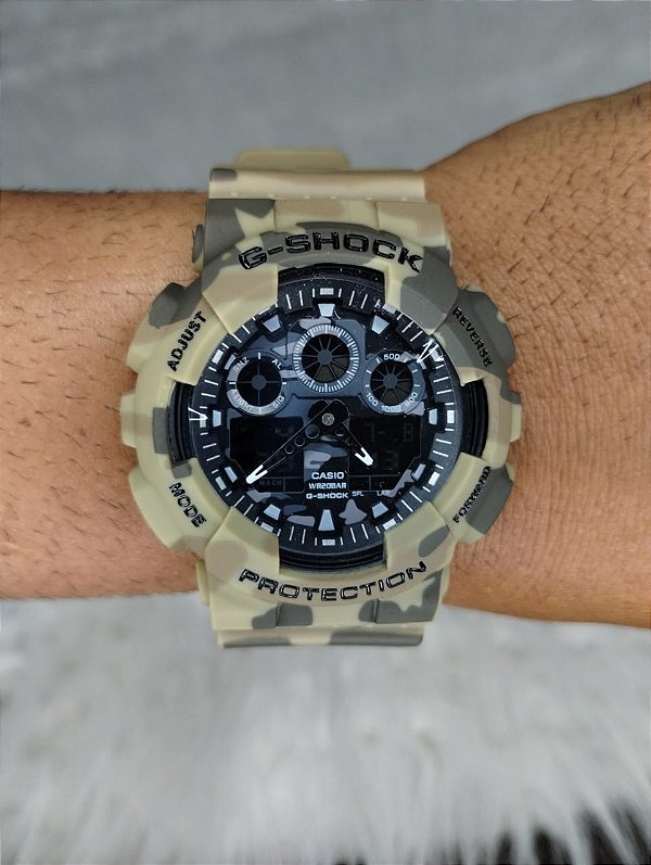 G-Shock GA-100 Camuflado Bege 50MM A Prova D'água