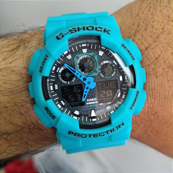 G-Shock GA-100 Azul Claro 50MM A Prova D'água