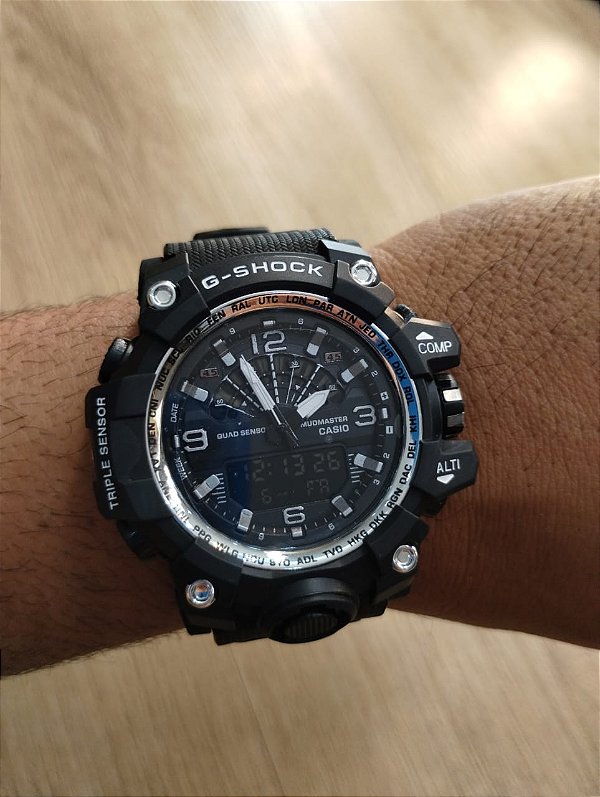 G-Shock Mudmastaer Preto/Branco 55MM A Prova D'água