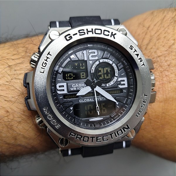 G-Shock Steel Black/Prata 55MM A Prova D'água