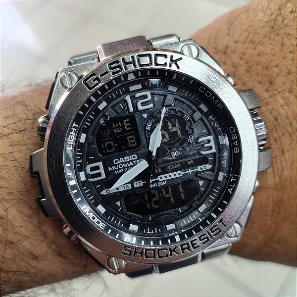G-Shock Steel Em Aço Prateado 55MM A Prova D'água