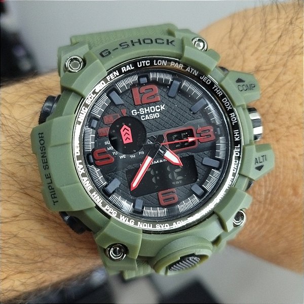 G-Shock CWG-1000 Verde Militar/ Vermelho 55MM A Prova D'água