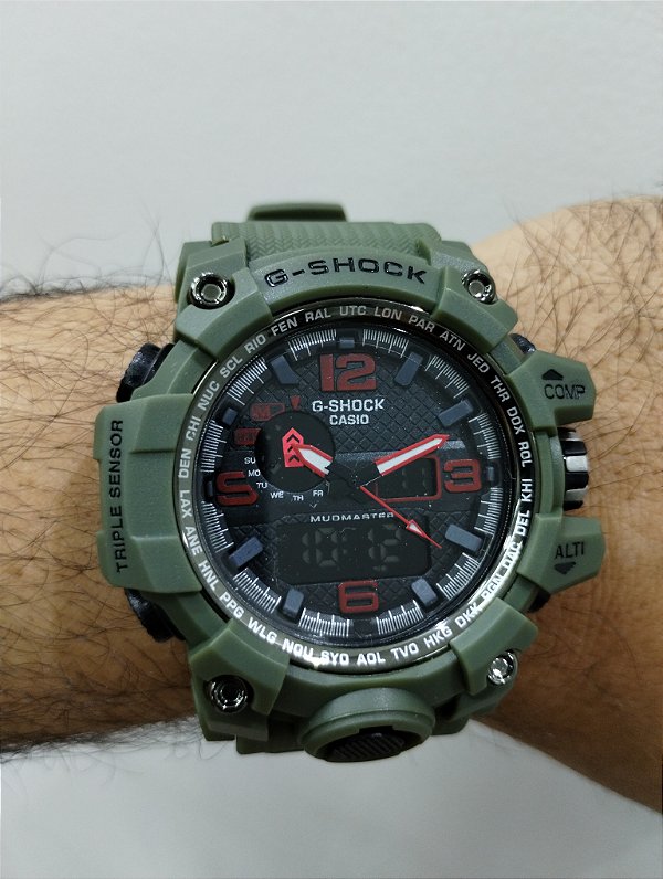 G-Shock CWG-1000 Verde Militar/ Vermelho 55MM A Prova D'água