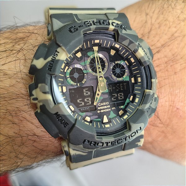G-Shock GA-100 Bege Camuflado 50MM A Prova D'água