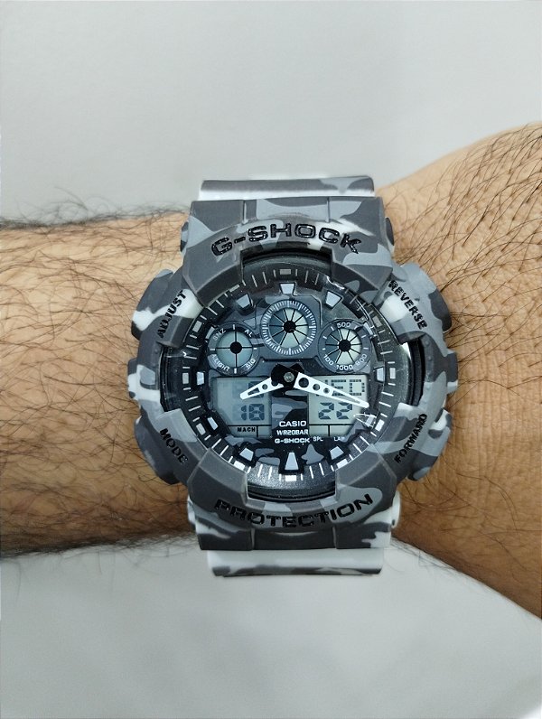 G-Shock GA-100 Camuflado Preto/ Cinza 50MM A Prova D'água