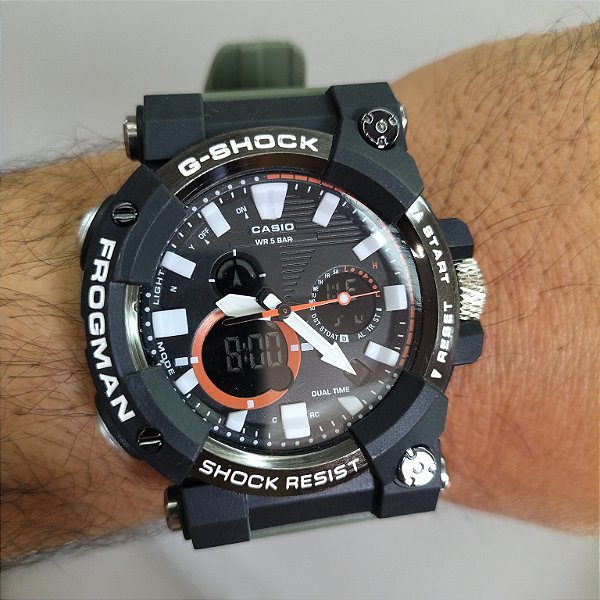 G-Shock Frogman Preto/Verde 50MM A Prova D'água