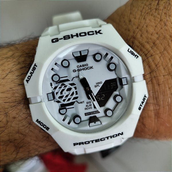 G-Shock BA B001 Branco 48MM A Prova D'água