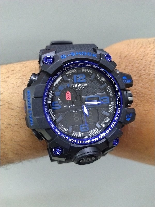 G-Shock CWG-1000 Preto com Azul 50MM Á Prova D'água