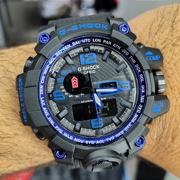 G-Shock CWG-1000 Preto com Azul 50MM Á Prova D'água