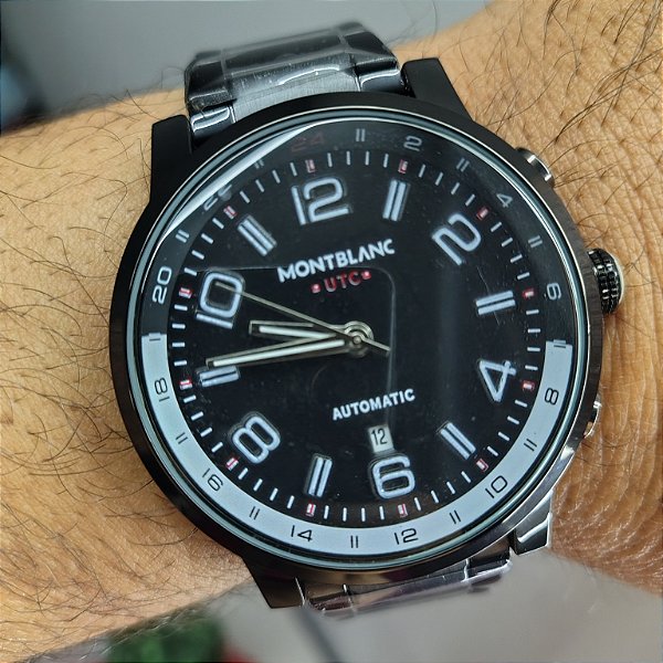 Montblanc Preto Em Aço 50MM A Prova D'água