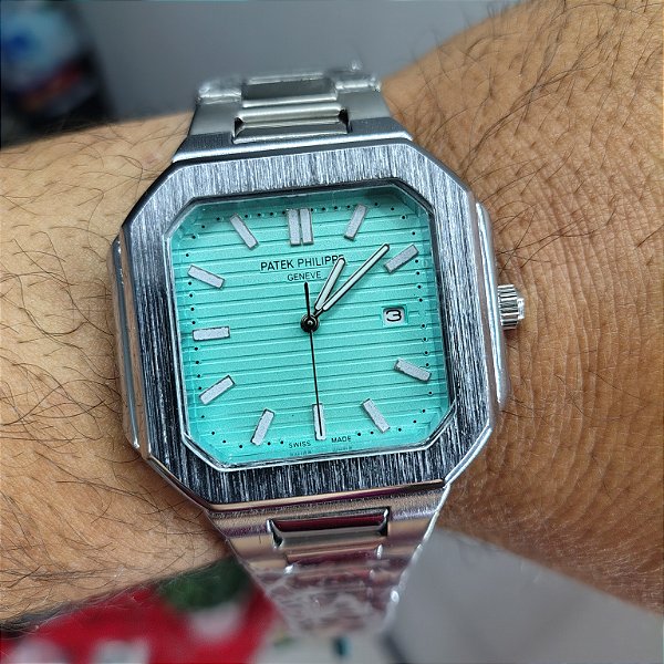 Patek Phifippe Em Aço Prateado 45MM A Prova D'água