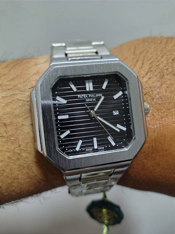 Patek Phifippe Em Aço Prateado 45MM A Prova D'água