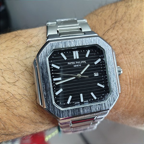 Patek Phifippe Em Aço Prateado 45MM A Prova D'água