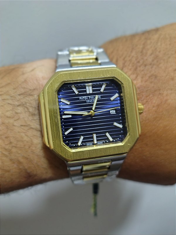 Patek Phifippe Em Aço Prateado Com Dourado 45MM A Prova D'água