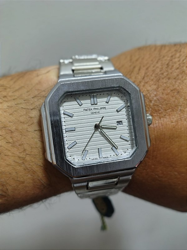 Patek Phifippe Em Aço Prateado 45MM A Prova D'água