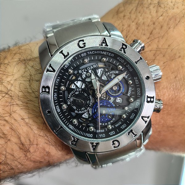 Relógio Bvlgari Prateado Em Aço Prateado 50MM A Prova D'água